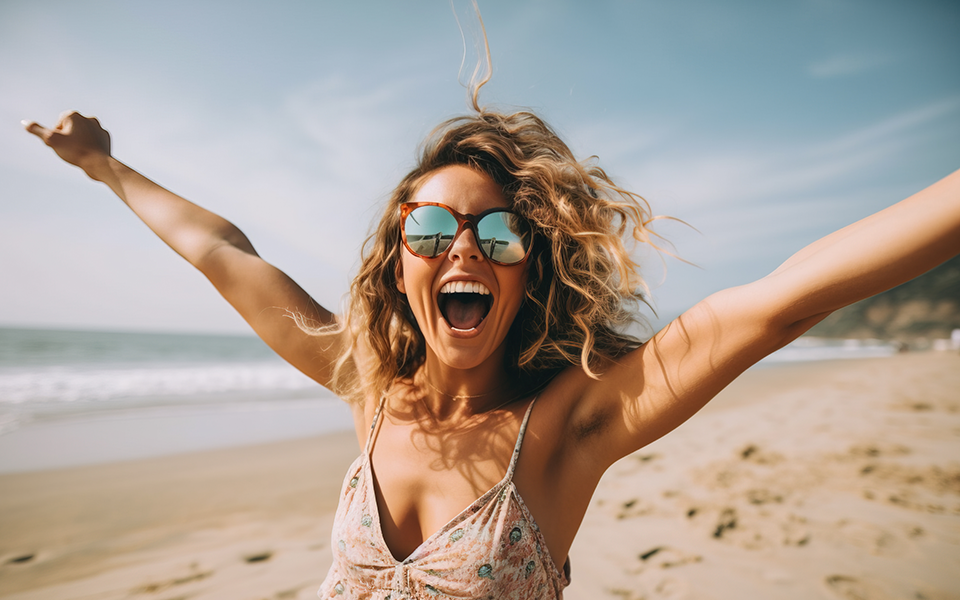 Frau spaziert in der Wüste bei Sonnenschein