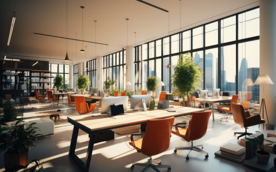 Co-Working-Space-Büro und Sharing-Schreibtisch im Unternehmensarbeitsplatz.