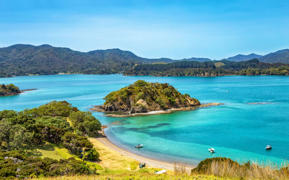 Blick über die Bay of Islands auf der Nordinsel in Neuseeland