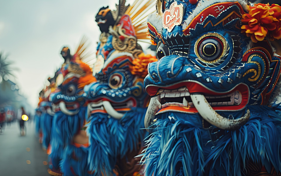 balinesische Neujahrsfest mit  Ogoh-Ogoh-Puppen in Bali