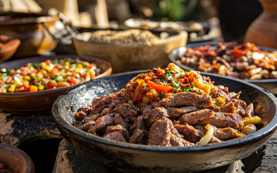 Authentisches omanisches Shuwa-BBQ: Langsam gegartes Fleisch mit traditionellen Gewürzen über offenem Feuer